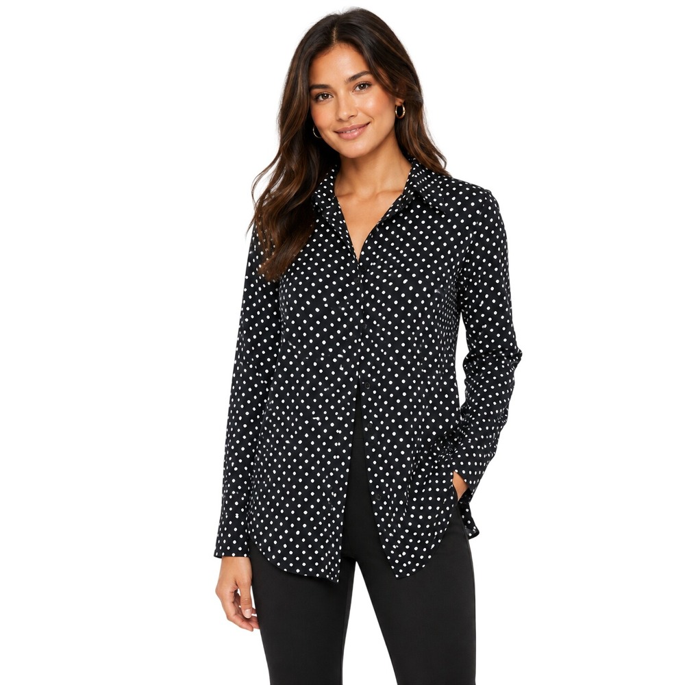 Lauren Ralph Lauren Womens Black White Polka Dot Button Down Blouse Shirt Small